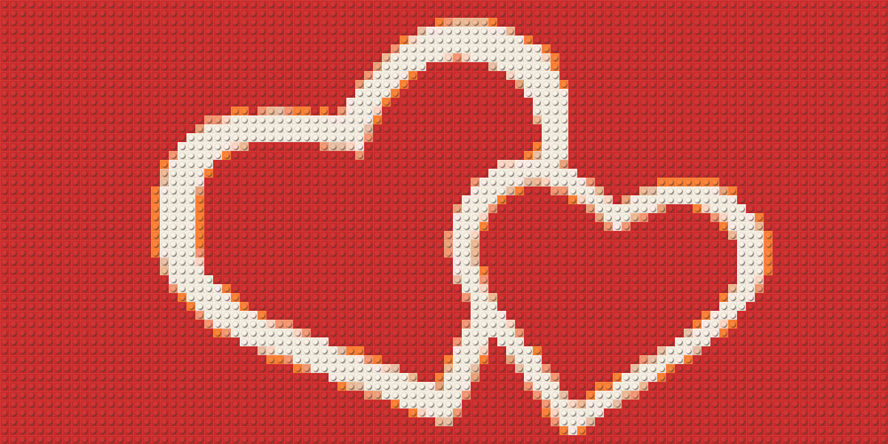 Klemmbaustein-Mosaik 'Herzen auf rot' von brixio®