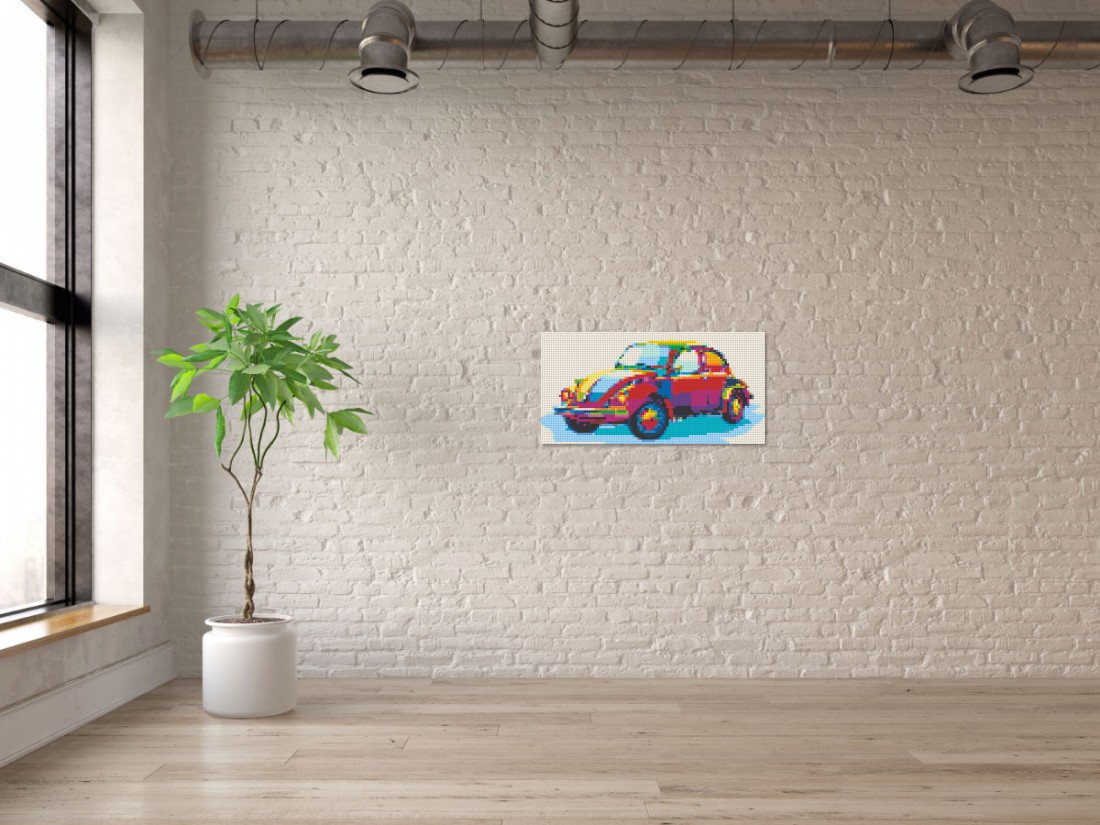 Mosaik-Ansicht 'Klemmbaustein Mosaik 'VW Käfer'' an Mauer-Wand