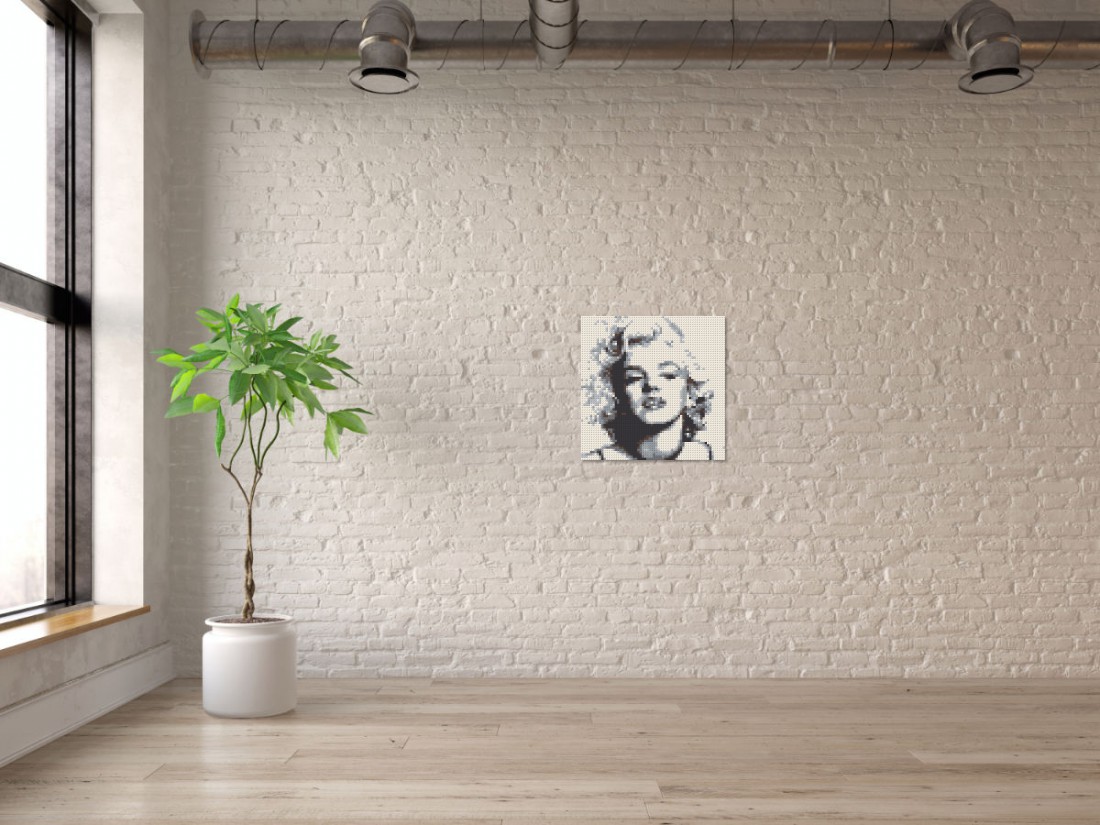 Mosaik-Ansicht 'Klemmbaustein Mosaik 'Marilyn Monroe - monochrome'' an Mauer-Wand