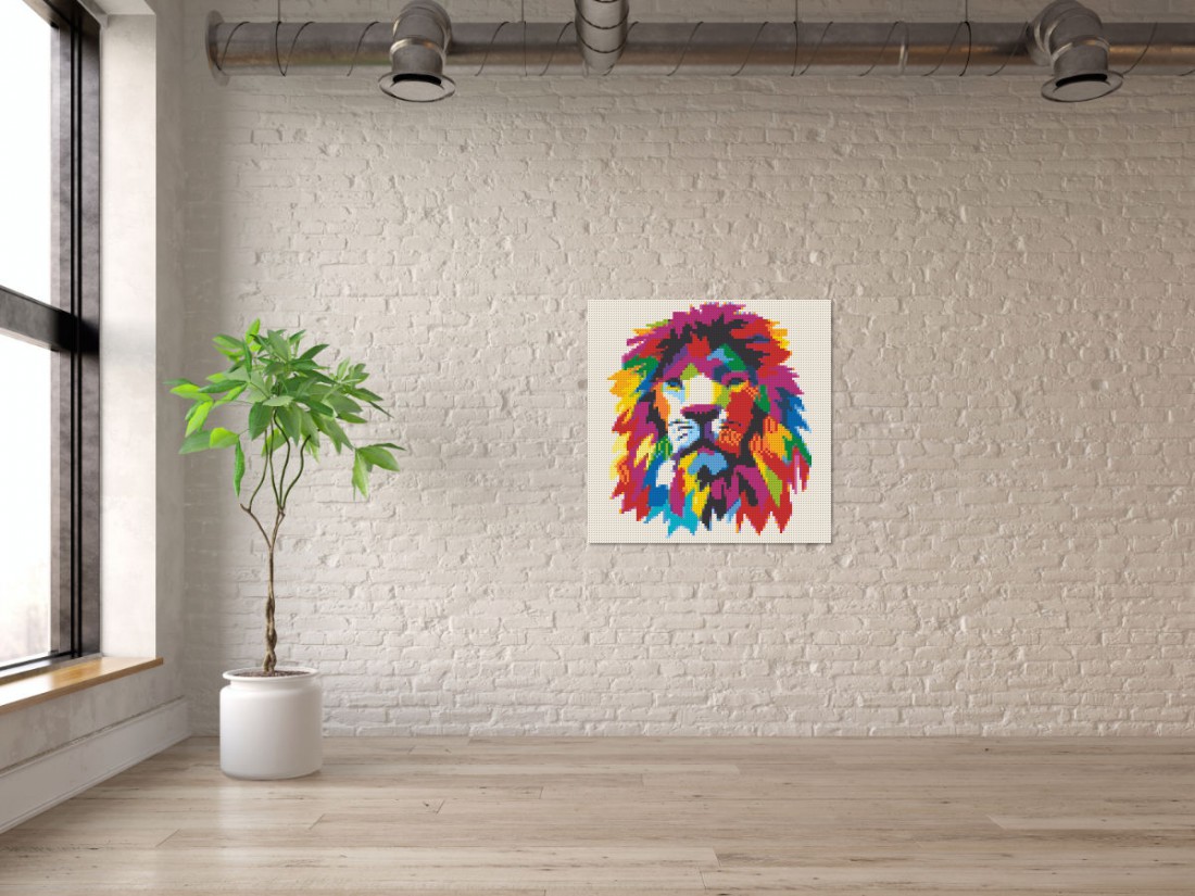 Mosaik-Ansicht 'Klemmbaustein Mosaik 'Color Lion I'' an Mauer-Wand
