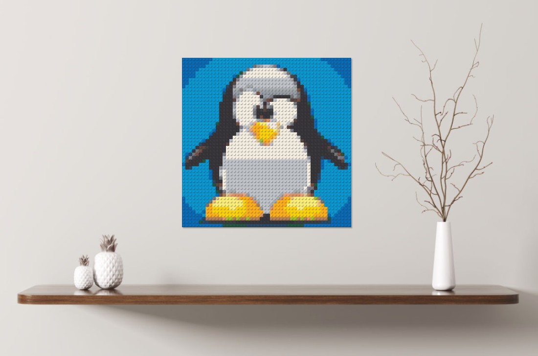 Mosaik-Ansicht auf einem Regal 'Pinguin' (Simulation)