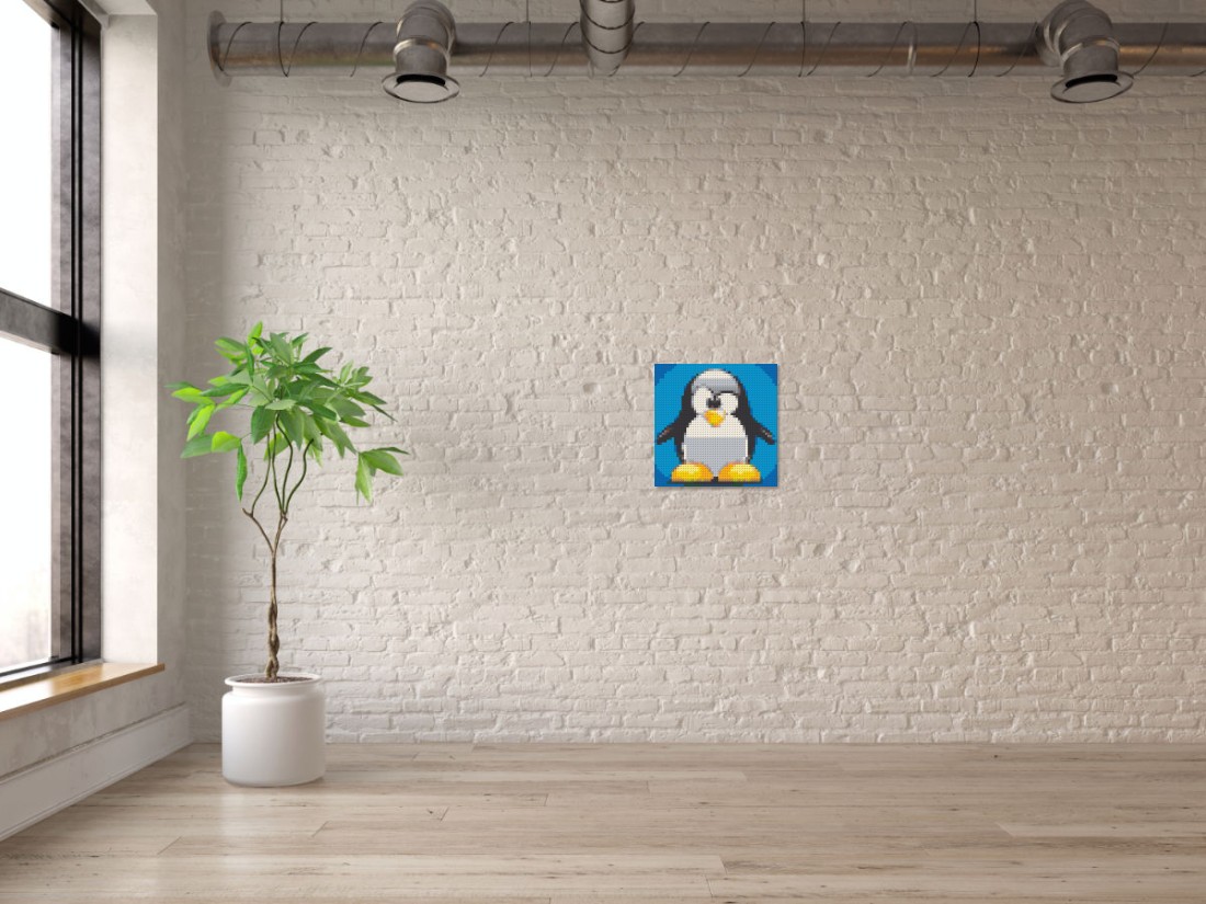 Mosaik-Ansicht 'Klemmbaustein Mosaik 'Pinguin'' an Mauer-Wand