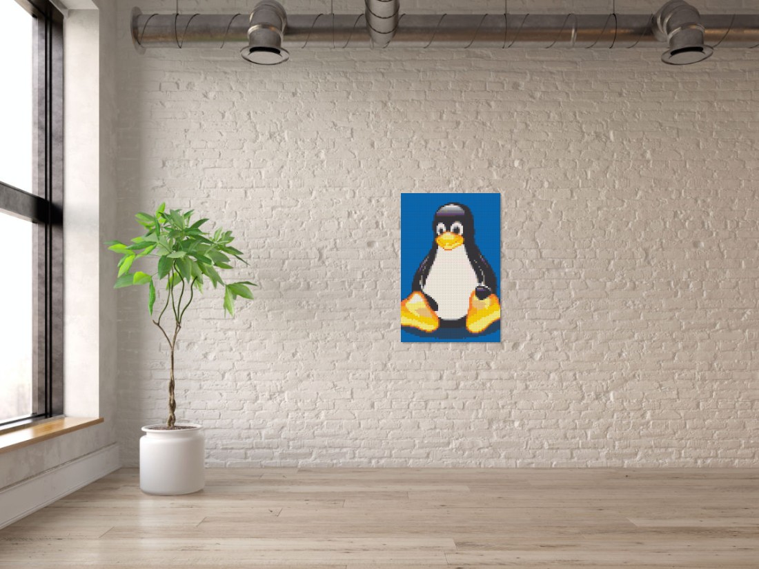 Mosaik-Ansicht 'Klemmbaustein Mosaik 'Linux-Pinguin'' an Mauer-Wand