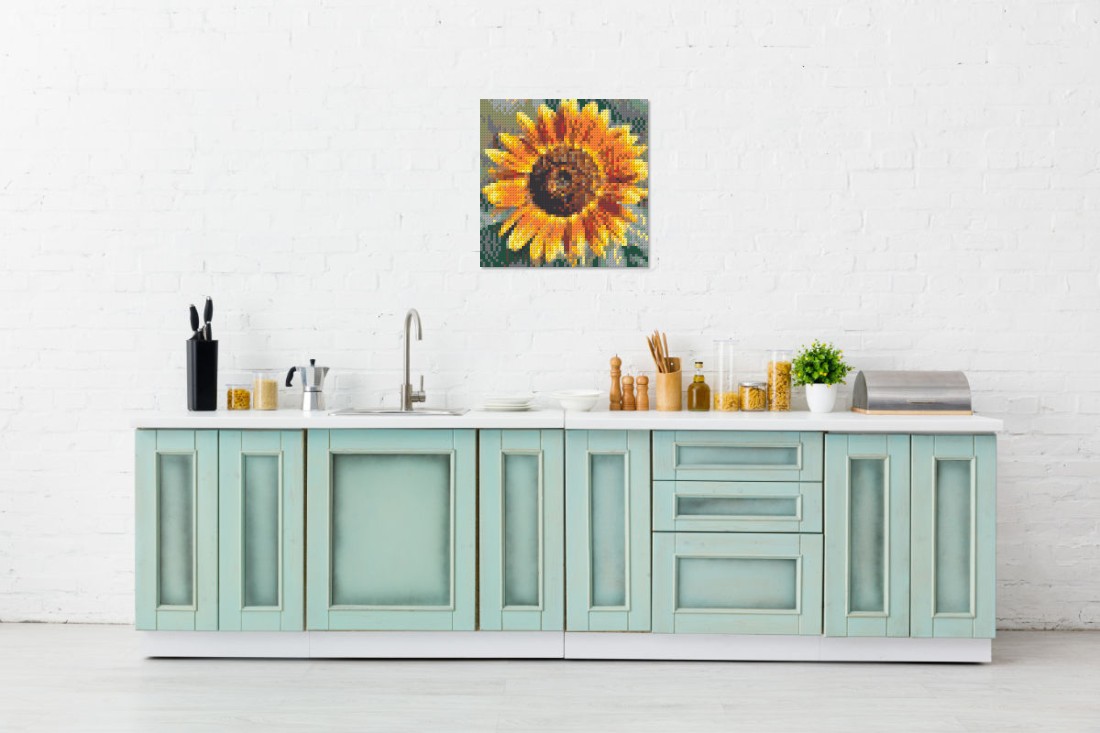 Raumansicht Küche Mosaik 'Klemmbaustein Mosaik 'Sonnenblume'' (Simulation)