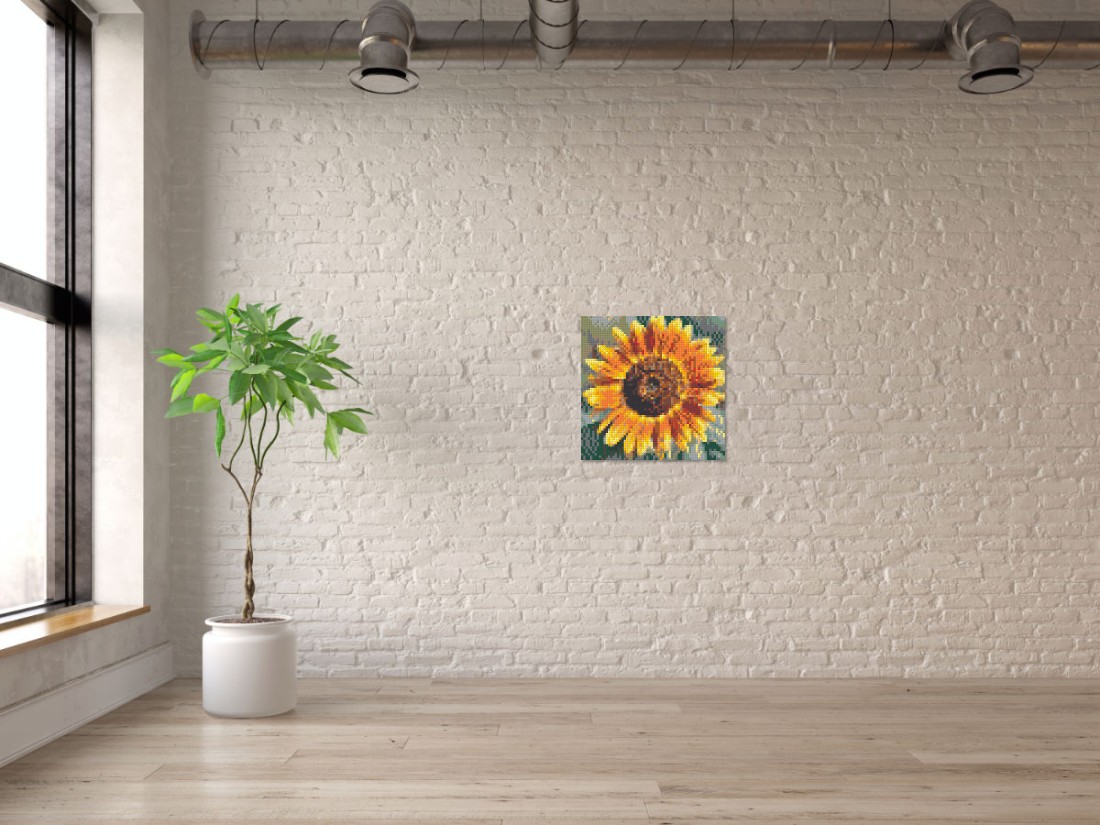 Mosaik-Ansicht 'Klemmbaustein Mosaik 'Sonnenblume'' an Mauer-Wand