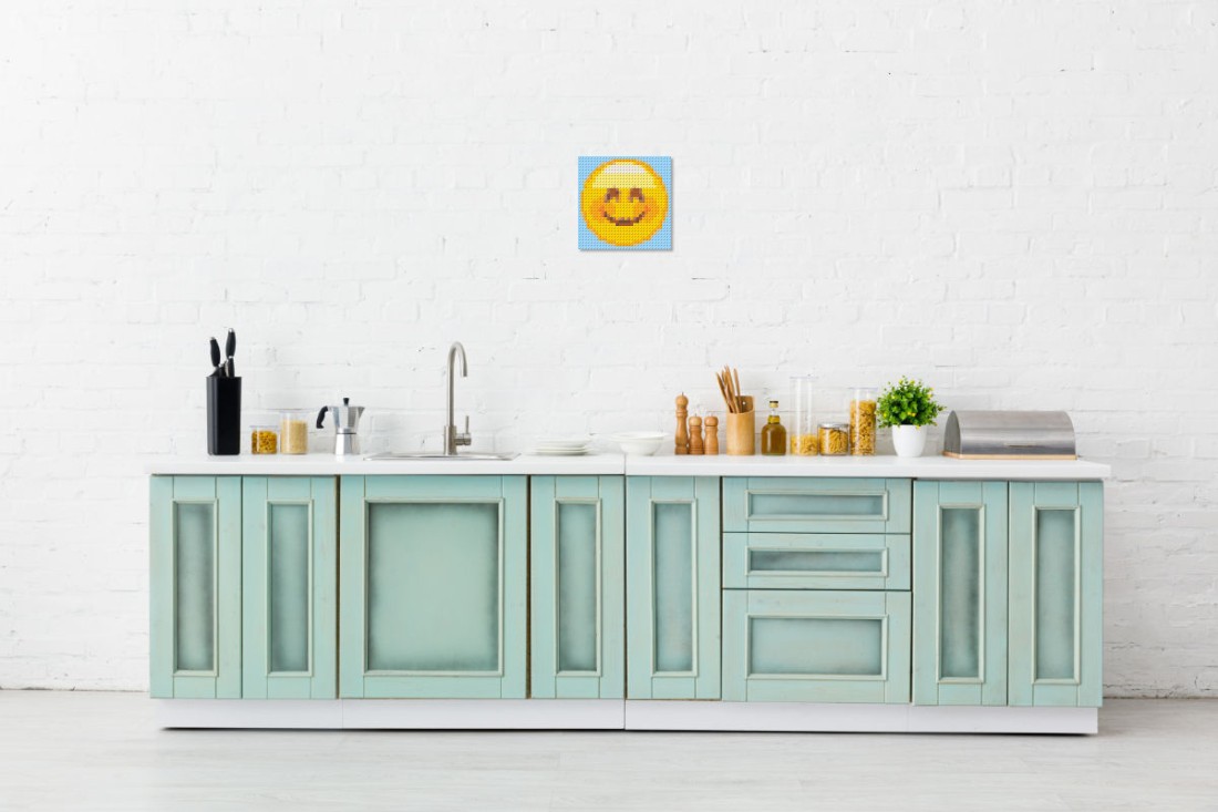 Raumansicht Küche Mosaik 'Klemmbaustein Mosaik 'Smiley'' (Simulation)