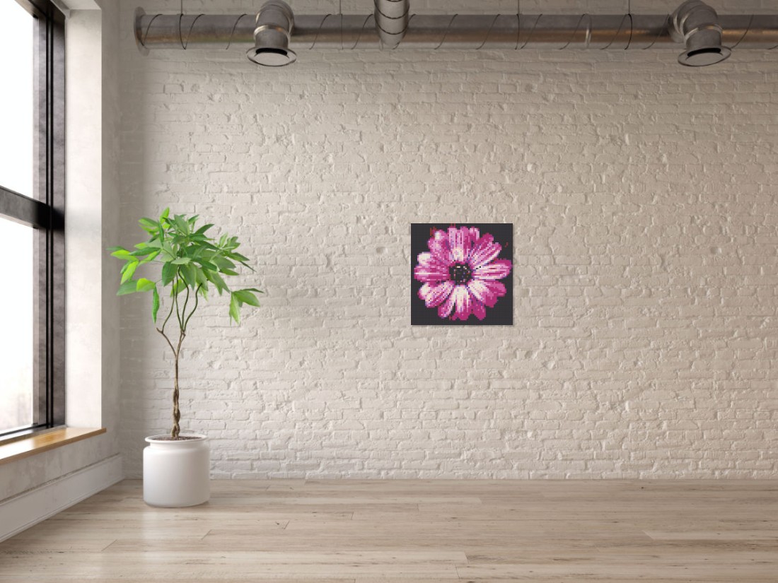 Mosaik-Ansicht 'Klemmbaustein Mosaik 'Blüte, pink'' an Mauer-Wand