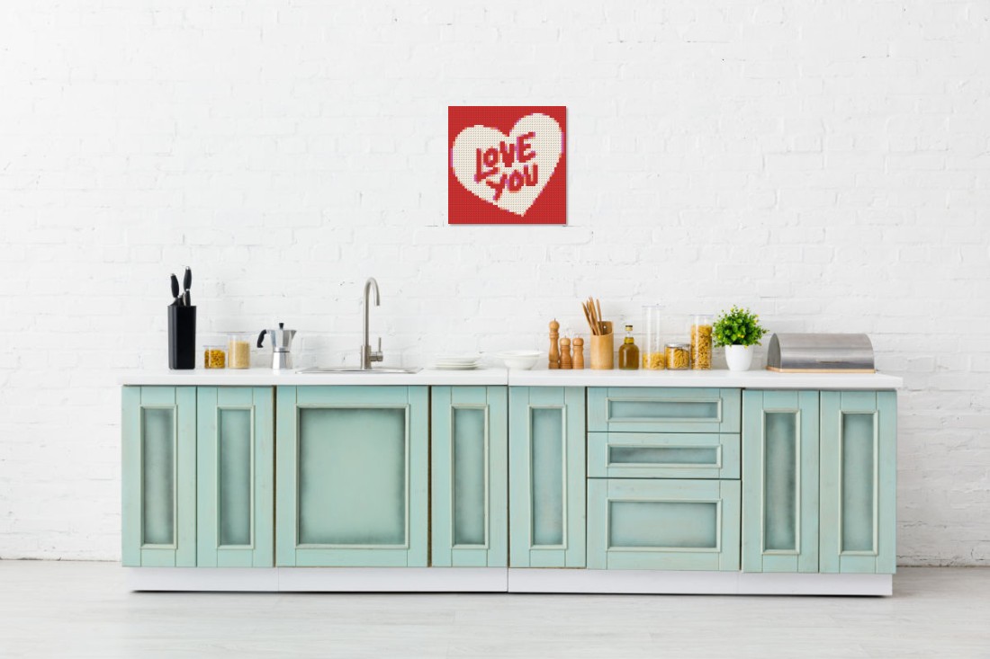 Raumansicht Küche Mosaik 'Klemmbaustein Mosaik 'Love You'' (Simulation)
