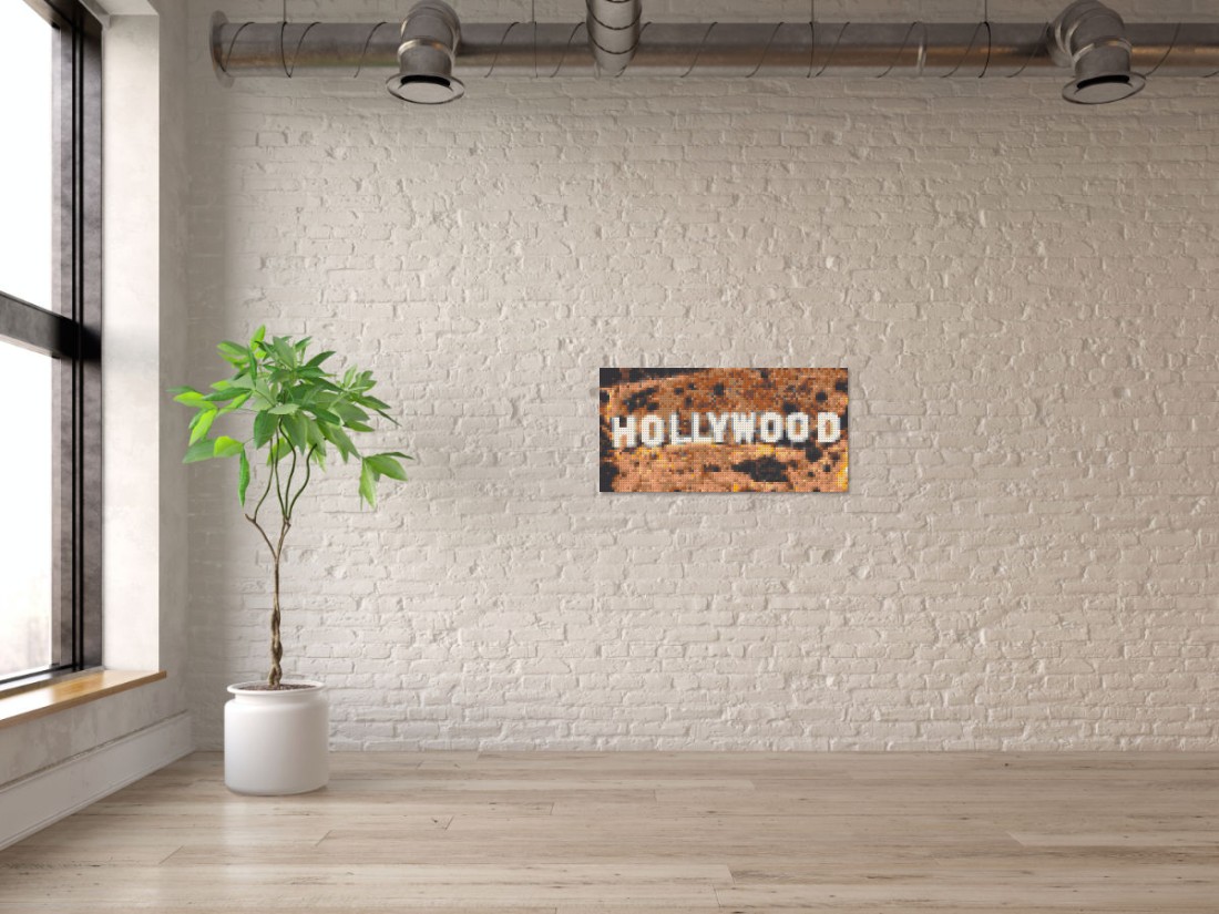 Mosaik-Ansicht 'Klemmbaustein Mosaik 'Hollywood Sign'' an Mauer-Wand
