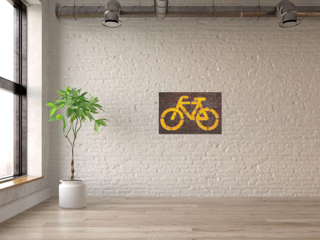 Mosaik-Ansicht 'Klemmbaustein Mosaik 'Cycling'' an Mauer-Wand